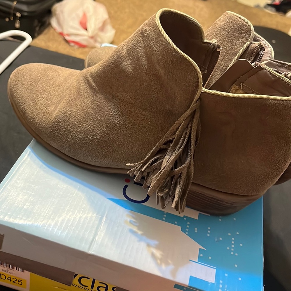 Brown Fringe Distressed Booties